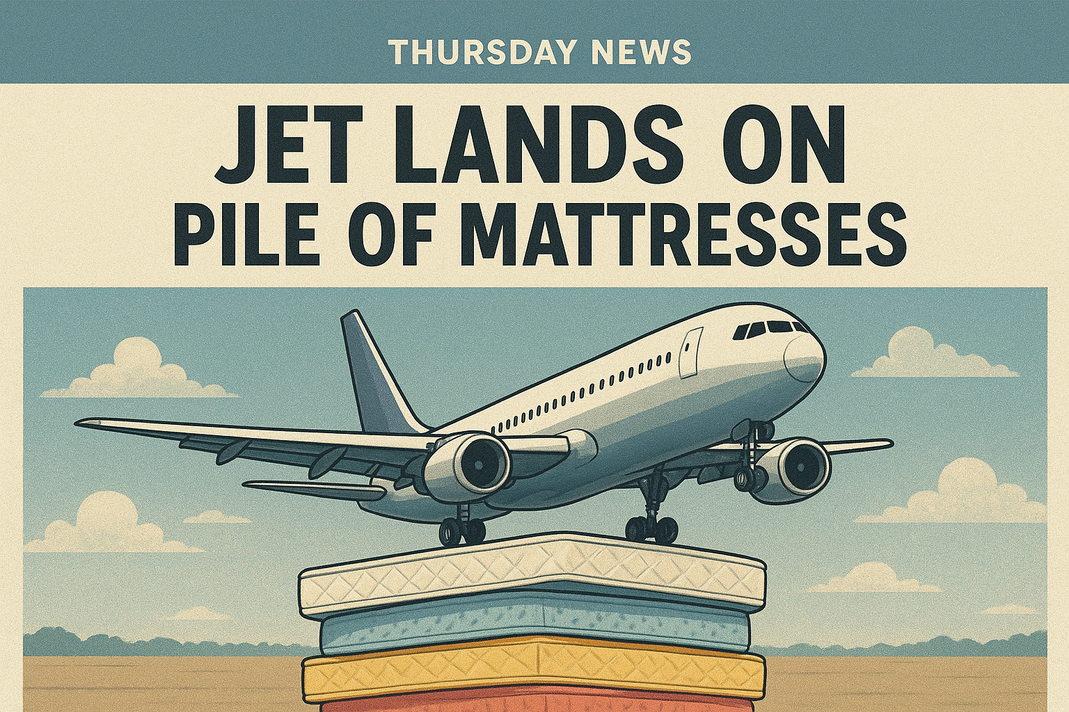 Jet lands on pile of mattresses