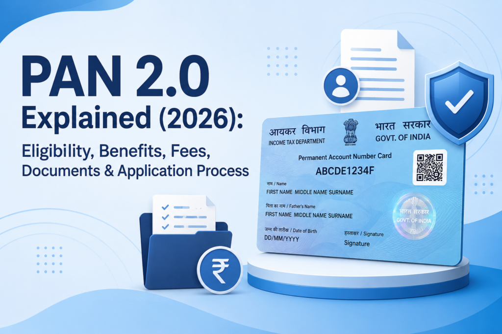 PAN 2.0 Explained (2026): Eligibility, Benefits, Fees, Documents & Application Process PAN 2.0 Explained (2026): Eligibility, Benefits, Fees, Documents & Application Process